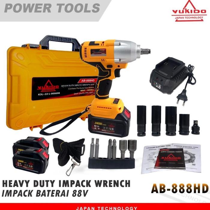 Gambar PROMO!!!! MESIN BOR CORDLESS 88VOLT YUKIDO IMPACT WRENCH 88V power tools Buka Baut Cordless impact wrench Brushless 88V 1&2 Baterai / Impact batre / Impact JLD / Impact / Impact Batterai dari asepsaman undefined Tokopedia
