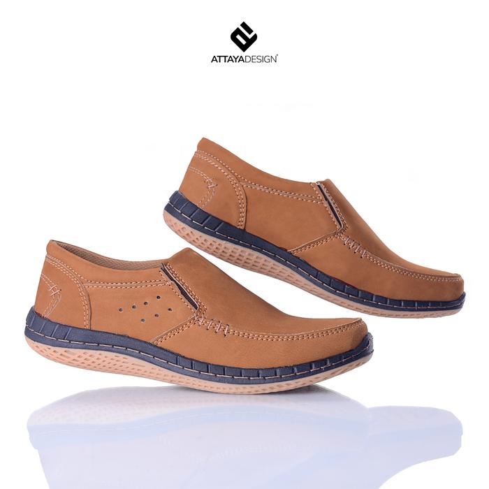Gambar Sepatu Slip On Pria Attaya Design Kulit Asli Pendek Tanpa Tali AV1 Kasual Flat Shoes Hitam TP - Orange, 39 dari ATTAYA DESIGN Kab. Malang Tokopedia