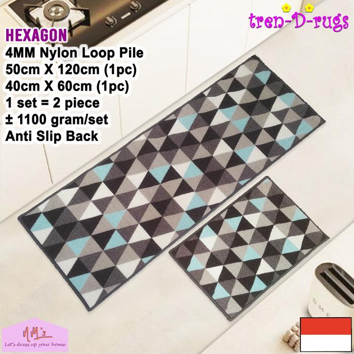 Gambar Tren-D-rugs karpet keset kaki motif sweden hexagon modern bulu alas lantai pintu masuk depan kamar mandi tidur lorong runner panjang dapur set kitchen mat anti slip 2pcs NM's - Grey Cyan White dari NMs Lets dress up your home undefined Tokopedia