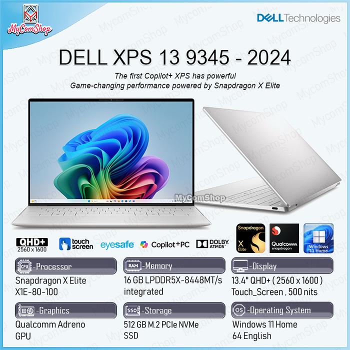 Jual DELL XPS 13 9345 SNAPDRAGON X ELITE X1E-80-100 16GB RAM 512GB