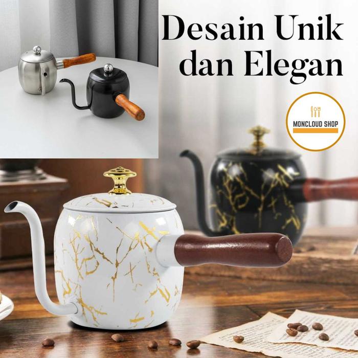 Gambar Teko Kopi Leher Angsa Stainless Steel Gagang Kayu Dengan Tutup Gooseneck Pour Over Drip Kettle Ketel 500 ml - Hitam dari Moncloud Shop undefined Tokopedia