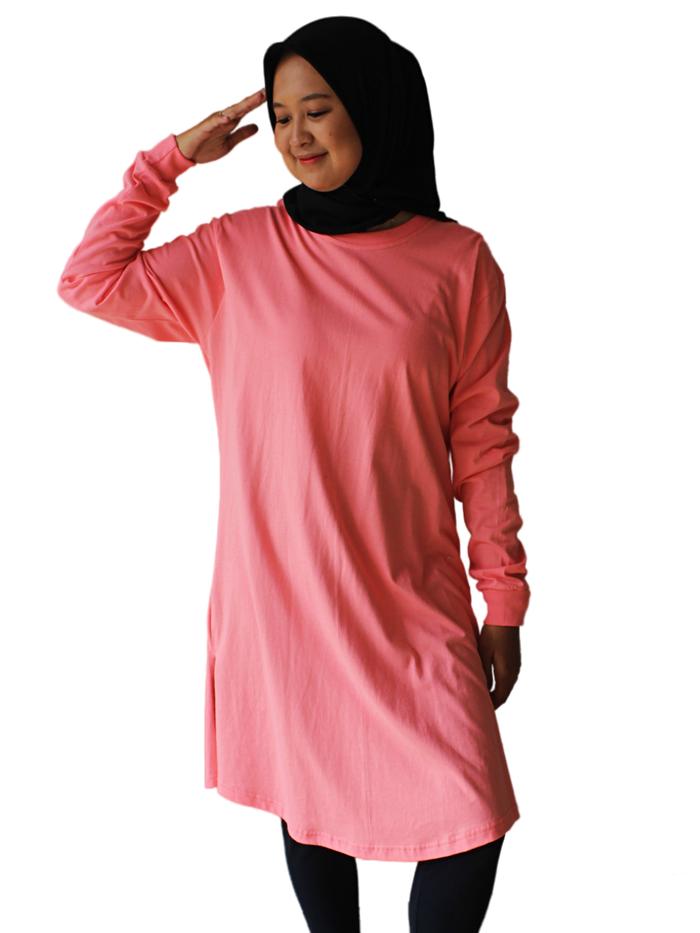 Gambar Atasan Long Tunik Wanita Kaos Jumbo Oversize Panjang Combed 24s Polos - Salem, L dari Yorent undefined Tokopedia