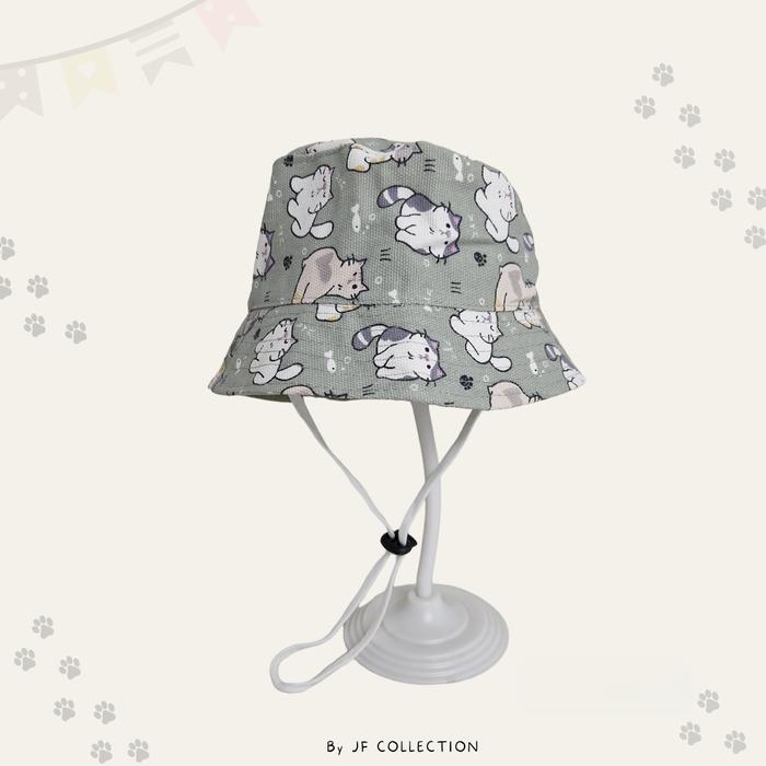 Gambar Topi Bucket Anak Karakter Full Print Canvas Premium Motif Kucing Usia 0 - 2Thn JF Collection - Big Cat Green dari JF Hat Collection undefined Tokopedia