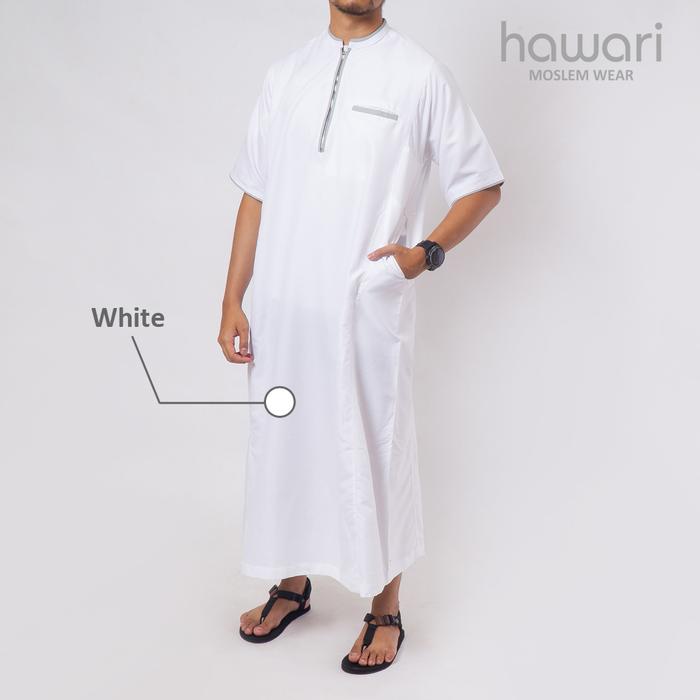 Gambar Jubah Gamis Pria Lengan Pendek Umar Original by Hawari - Zipper White, L dari Baju Berkah Store undefined Tokopedia