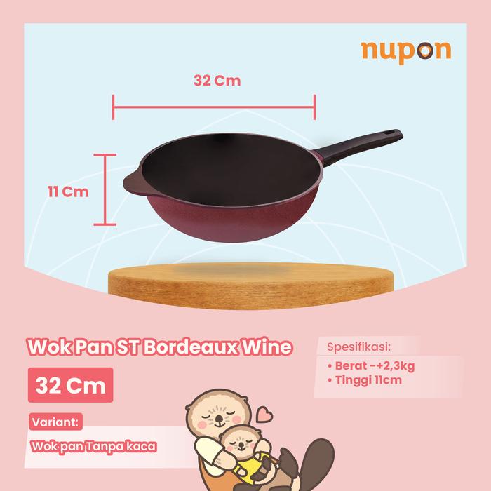 Gambar NUPON Panci Wok Pan Wajan 32 CM Anti Lengket PFOA Free Bordeaux Wine Alat Masak Perlengkapan Dapur Aluminium Glass Kitchenware - TANPA KACA dari Nupon Shop undefined Tokopedia
