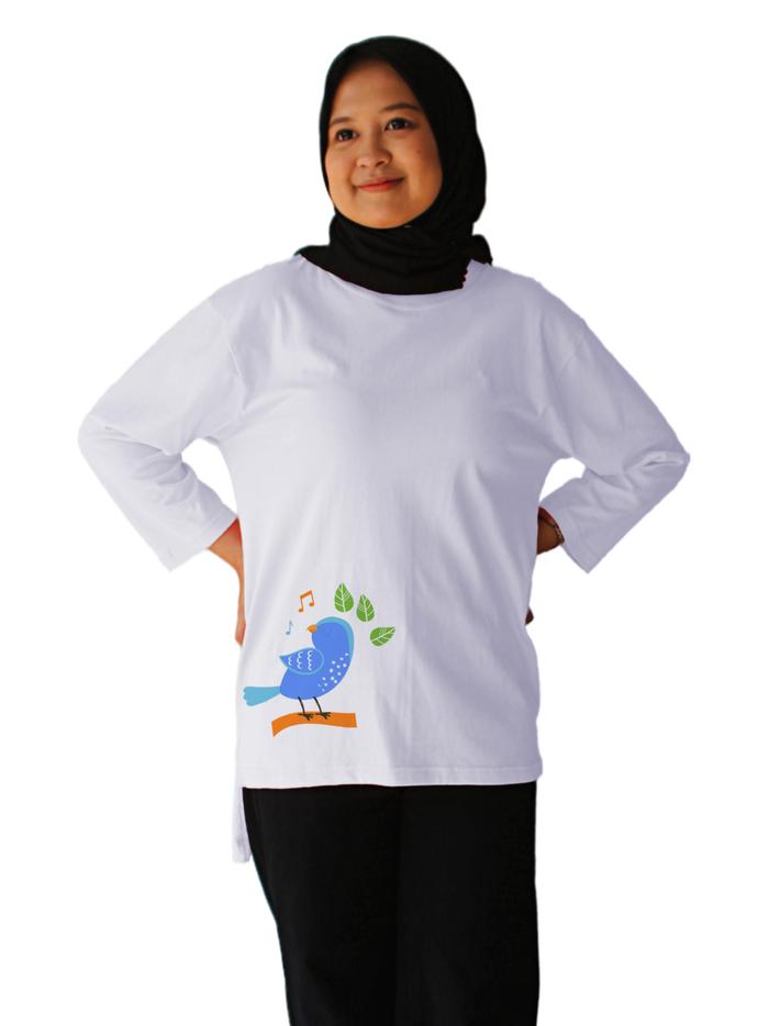 Gambar Atasan Long Tunik Wanita Kaos Jumbo Oversize Panjang 7/8 Combed 24s AL - Putih, M dari Yorent undefined Tokopedia