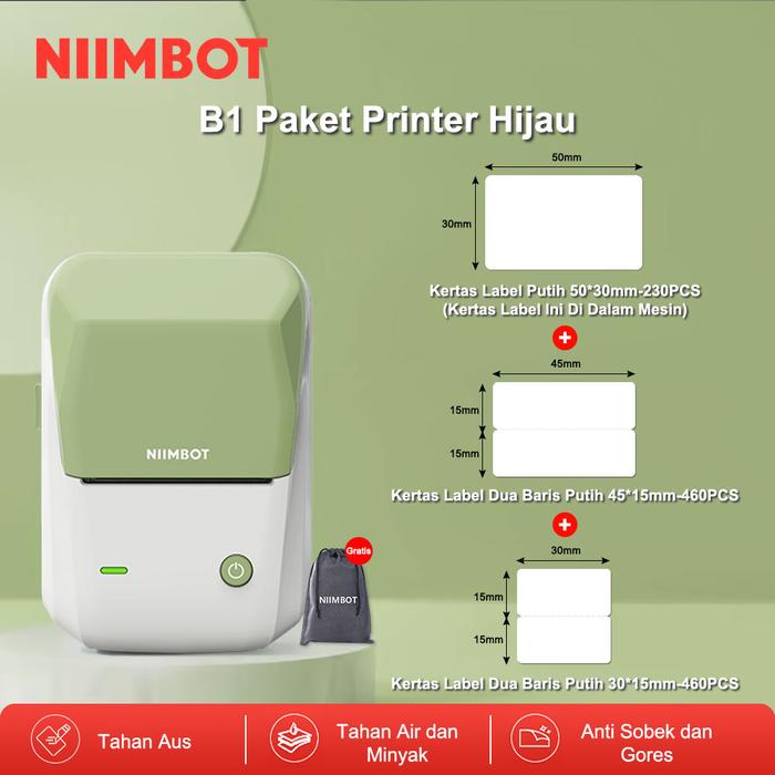 Gambar NIIMBOT B1 Mesin label stiker berperekat printer termal portabel mesin label printer saku Bluetooth cocok untuk pelabelan rumah kantor - B1 hijau+Set A dari Niimbot Official Shop undefined Tokopedia