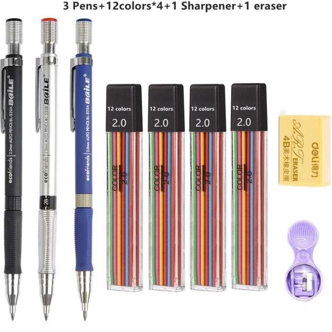Gambar 2.0 Mm Mechanical Pencils Set 2B Automatic Student Pencils Color/Black Lead Refills Art Sketch School Supplies Kawaii Stationery dari Dj celluler undefined Tokopedia