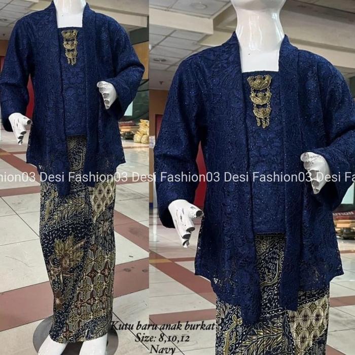 Gambar Desi fashion03 - Set Kebaya Kutubaru Anak Perempuan Brokat Modern Setelan Baju Wisuda Kartini Pesta Kondangan - Set Navy, M dari Desifashion03 undefined Tokopedia