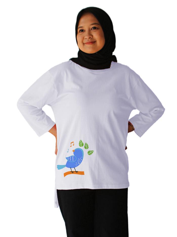 Gambar Atasan Long Tunik Wanita Kaos Jumbo Oversize Panjang 7/8 Combed BU - Putih, M dari Yorent undefined Tokopedia