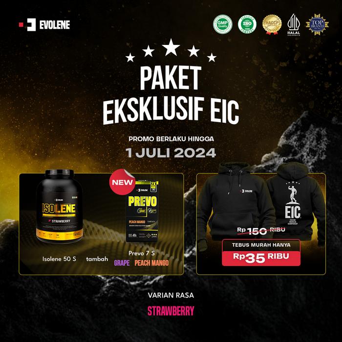 Gambar PAKET EKSKLUSIF EIC (NEW PREVO + TEBUS MURAH HOODIE) - Iso50Stroberi, Shaker+Resistan dari Evolene undefined Tokopedia
