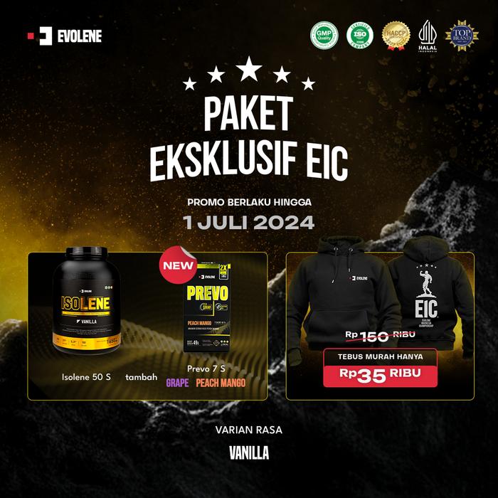 Gambar PAKET EKSKLUSIF EIC (NEW PREVO + TEBUS MURAH HOODIE) - Iso50Vanilla, Shaker+Resistan dari Evolene undefined Tokopedia