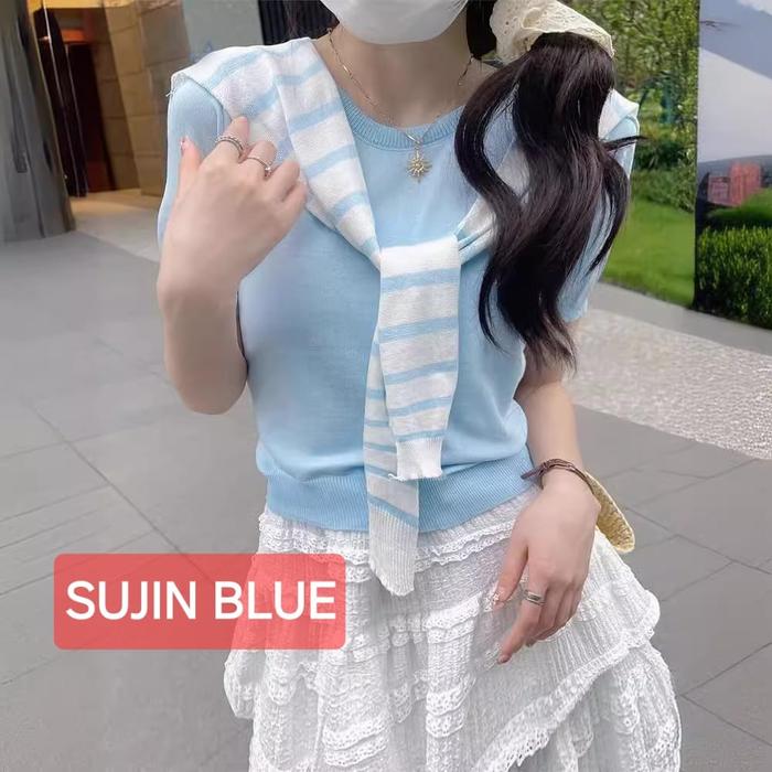 Gambar BAJUKIDDIE SUJIN TOP BAJU ATASAN CASUAL KAMPUS KANTOR SEMI FORMAL FASHION KOREA BLOUSE RAJUT - SUJIN BLUE dari bajukiddie undefined Tokopedia