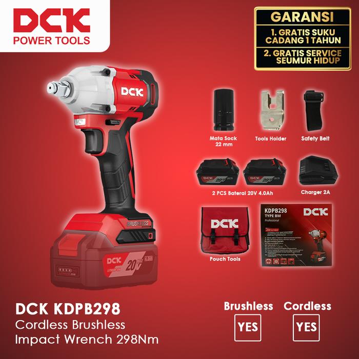 Gambar DCK KDPB298 Cordless Brushless Impact Wrench 298Nm - 2 BATTERY dari Drill&Co undefined Tokopedia