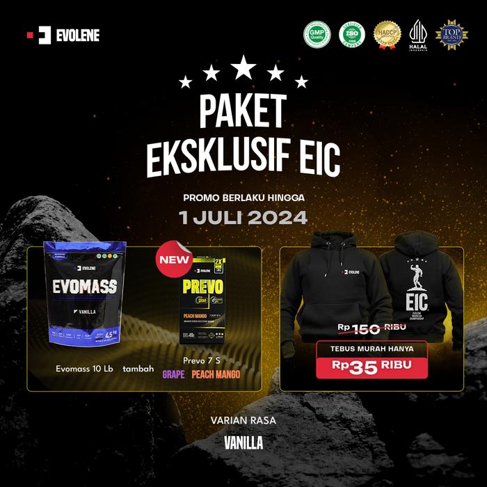 Gambar PAKET EKSKLUSIF EIC (NEW PREVO + TEBUS MURAH HOODIE) - Mass10lbVanilla, Shaker+Resistan dari Evolene undefined Tokopedia