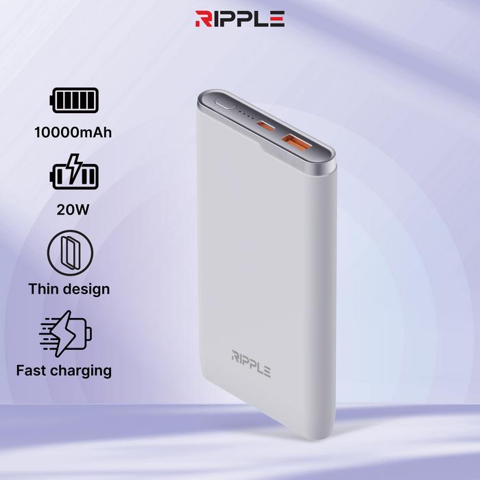Gambar Ripple Fast Charging Portable Power Bank Dual Port Output 10000mAH / 20W PD Quick Charge - Putih dari Ripple Indonesia undefined Tokopedia