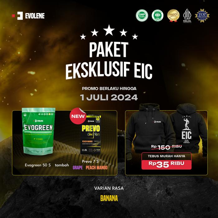 Gambar PAKET EKSKLUSIF EIC (NEW PREVO + TEBUS MURAH HOODIE) - Evogren50Pisang, Shaker+Resistan dari Evolene undefined Tokopedia