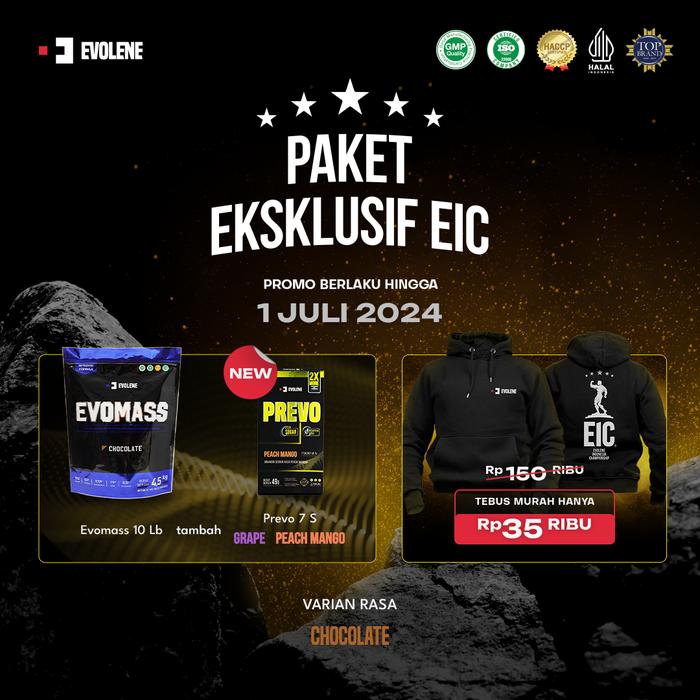 Gambar PAKET EKSKLUSIF EIC (NEW PREVO + TEBUS MURAH HOODIE) - Mass10lbCoklat, Shaker+Resistan dari Evolene undefined Tokopedia