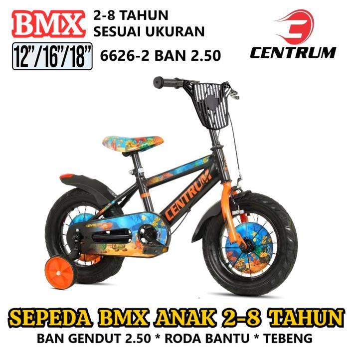 Gambar Sepeda Anak Centrum CT6626-2 BMX 12" 16" 18" Ban Gendut 2.50 Roda Bantu Tutup Pengaman Gir & Rantai Kids Bike 2-8 Tahun - Black-Orange, 16" 4-7 Tahun dari tokosarana undefined Tokopedia
