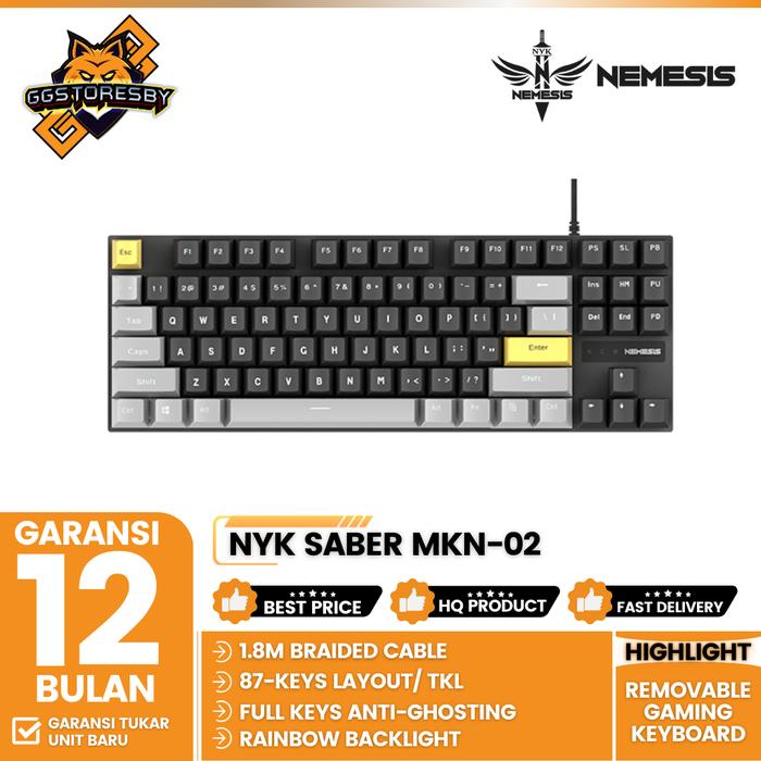 Gambar NYK Nemesis SABER MKN-02 REMOVEABLE Mechanical Gaming Keyboard - Black-Grey, Blue dari GGSTORESBY undefined Tokopedia