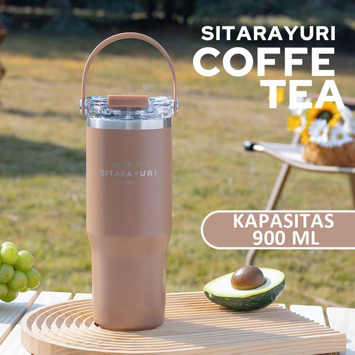 Gambar SITARAYURI - THERMOS HANDLE 2in1 KAPASITAS 900 ML TAHAN PANAS DAN DINGIN / TUMBLER COFFE CUP SUS 304 - BROWN dari WNG Official Store undefined Tokopedia