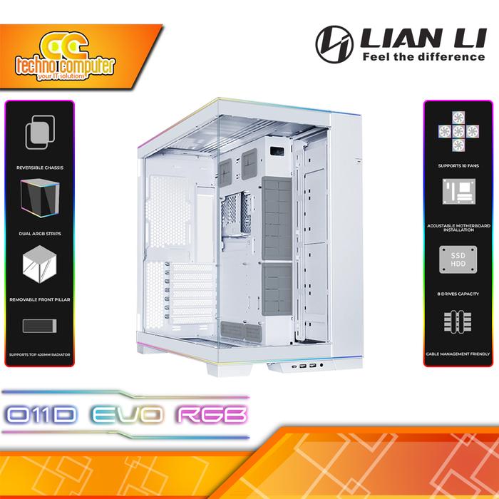 Gambar CASING LIAN LI O11 DYNAMIC EVO RGB - Mid Tower E-ATX Case Tempered Glass - Putih dari Techno Computer Bali undefined Tokopedia