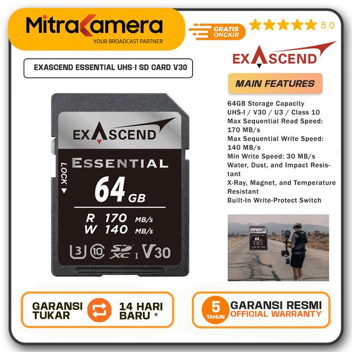 Gambar EXASCEND Essential UHS-I SD card V30 - 64 gb dari Mitrakamera undefined Tokopedia