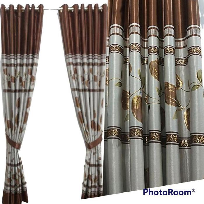 Gambar READY! Tirai Gorden Blackout import jendela 1minimalis tebal terbaru gorden 12 ring motiv bunga tulip - Napolion coklat, L100 T220 8ring dari Meiralda undefined Tokopedia