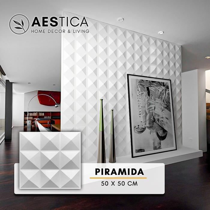 Gambar 3D PVC Wall panel Dinding 50 x 50cm White, Black, Wood, & Marble | Dekor Rumah | Home Decor | AESTICA - Piramida White dari Aestica ID undefined Tokopedia