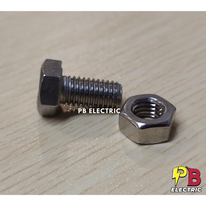 Gambar Baut Stainless M8 + Mur / Baut Stainless Ukuran M8 + Mur (4 Pilihan Ukuran) - M8 x 15 mm dari PB Electrics undefined Tokopedia
