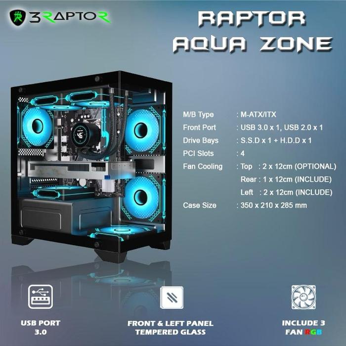 Gambar CASING RAPTOR AQUA ZONE INCLUDE 3 FAN RGB - Hitam dari Daftar Harga Komputer undefined Tokopedia