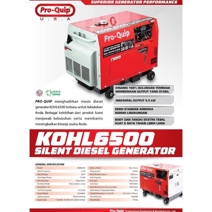 Gambar Genset Silent Diesel PROQUIP KOHL6500 5000Watt / Power Generator KOHL 6500 5000W 5Kw Gasoline Solar PROQUIP dari CV GIFO undefined Tokopedia