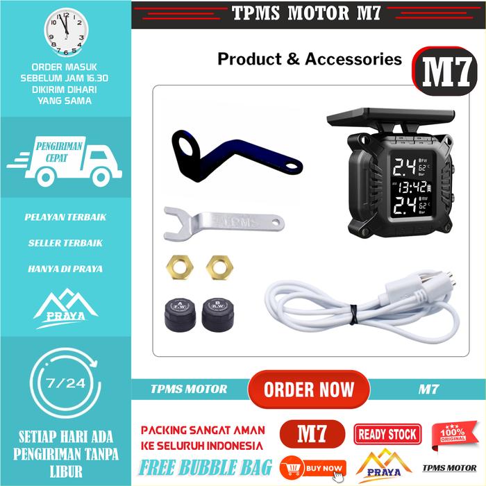 Gambar Alat Pengukur Pengatur tekanan angin ban TPMS sepeda motor solar panel Motorcycle Bicycle Sistem psi Tire Pressure Monitor Monitoring System Sensor Digital Display m7 m9 m11 anti air water resistance waterproof - M7, BRAKET L dari Praya X undefined Tokopedia