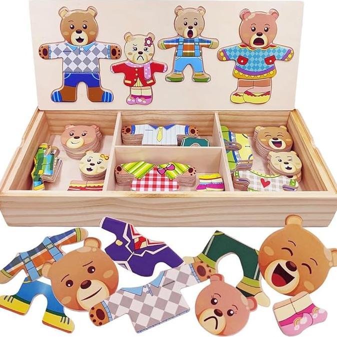 Gambar Wooden Jigsaw Bear Family_Puzzle Box Dressing Puzzles Toys_DressUp Puzzle Set72 Pcs Change Clothes Games Puzzles Toddlers 36 Preschool Learning Activities Toys_ Kids Ages 3 dari BOTUNA STORE_333 undefined Tokopedia