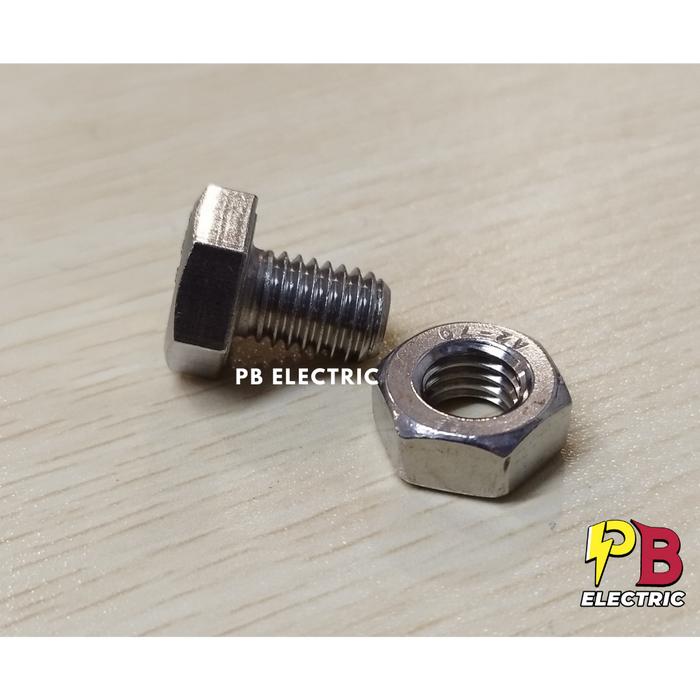 Gambar Baut Stainless M10 + Mur / Baut Stainless Ukuran M10 + Mur (4 Pilihan Ukuran) - M10 x 15 mm dari PB Electrics undefined Tokopedia