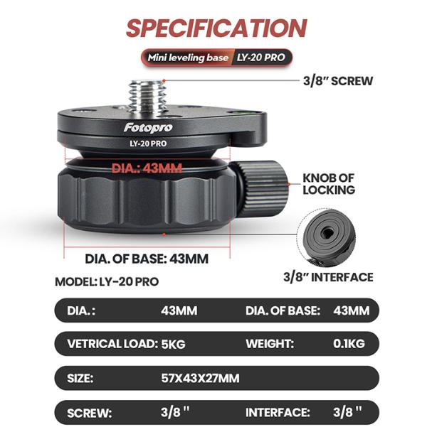 Gambar Fotopro LY-20 Mini Quick Leveling Base Tripod Head - LY-20 PRO dari JakartaCamera Kota Administrasi Jakarta Barat Tokopedia