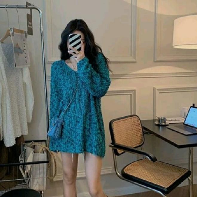 Gambar French Stylish Elegant Top Jumper Style V-Neck Long Sleeve Improved Summer Evening Blouse Female Fashion Atasan Wanita Lengan Panjang - 121 XYS - Neon Green, S dari SB Daily Store undefined Tokopedia