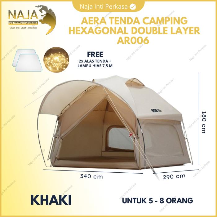 Gambar Tenda Camping Hexagonal AERA AR006 Double Layer Otomatis Glamping Tent - KHAKI dari Naja Inti Perkasa undefined Tokopedia