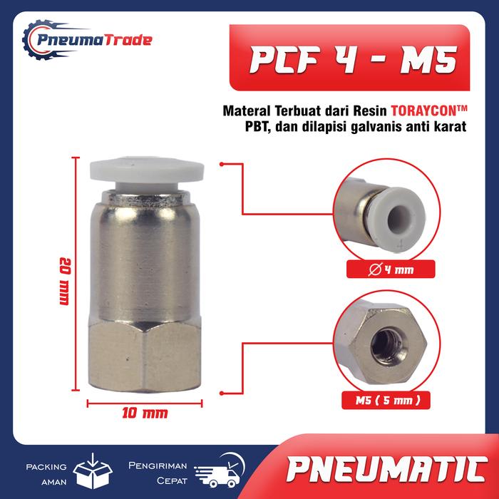 Gambar Sambungan Pneumatic Fitting Lurus 10 / 12 / 8 / 6mm BSP 1 / 8 1/4 3/8 1/2 Female Thread Slip Lock - PCF 4-M5 dari PNEUMATRADE undefined Tokopedia