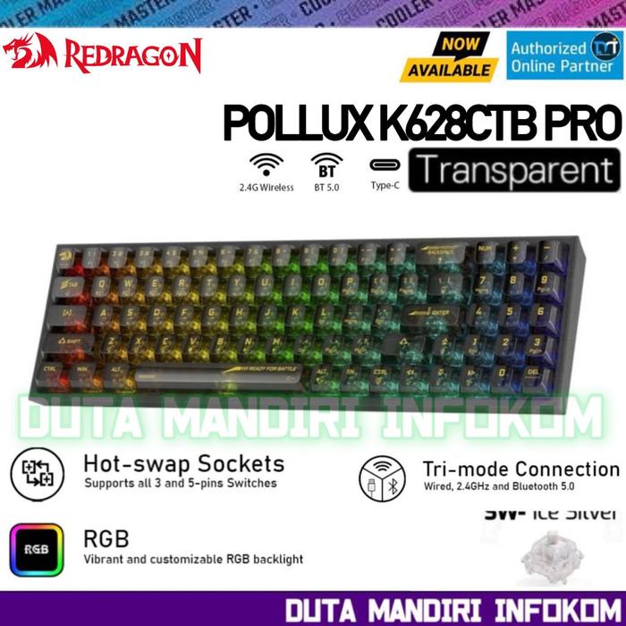 Gambar Redragon POLLUX K628 PRO - 75% RGB Full Transparent Mechanical Gaming Keyboard I K628CT I K628CTB PRO - Black Edition  dari Duta Mandiri Infokom undefined Tokopedia