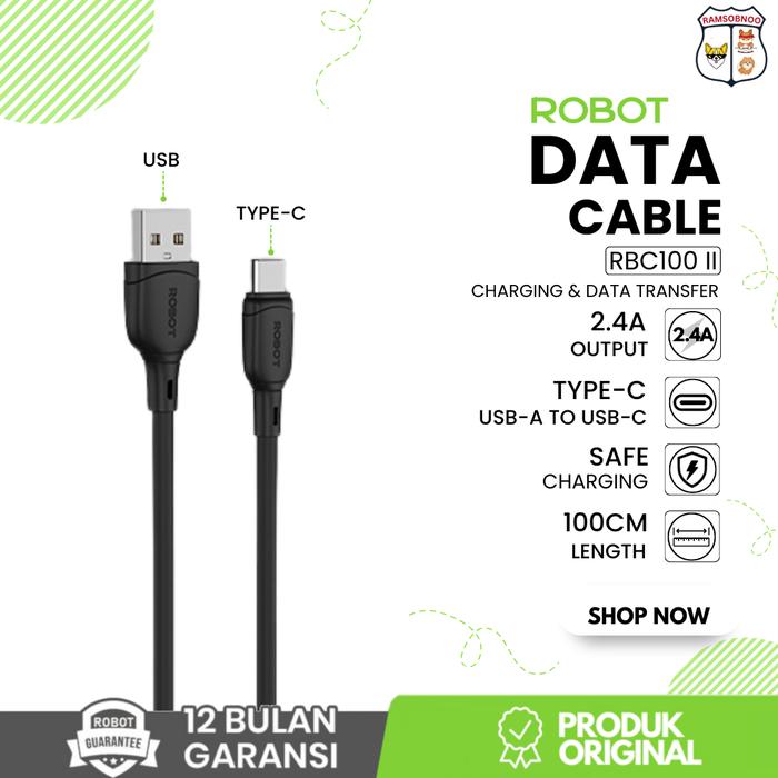 Gambar ROBOT RBC100 II Cable Kabel Data Charging USB-C Type C 2.4A 1 Meter Colorful For Android - Garansi Resmi 1 Tahun - RBC100 II-Black dari RAMSOBNOO undefined Tokopedia
