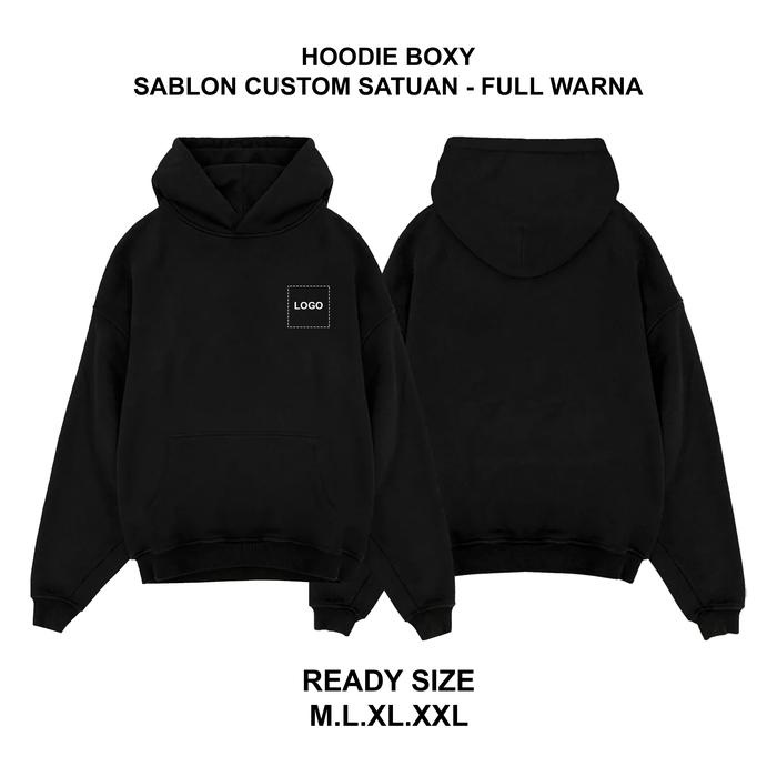 Gambar Hoodie Boxy Sablon Custom Satuan Full warna - Logo dada kiri, L dari Craftex undefined Tokopedia