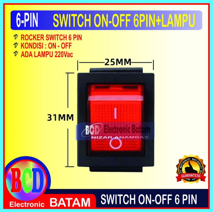 Jual SWITCH ON OFF 6 PIN - SWITCH POWER ON OFF 6 PIN - ROCKER SWITCH ON ...