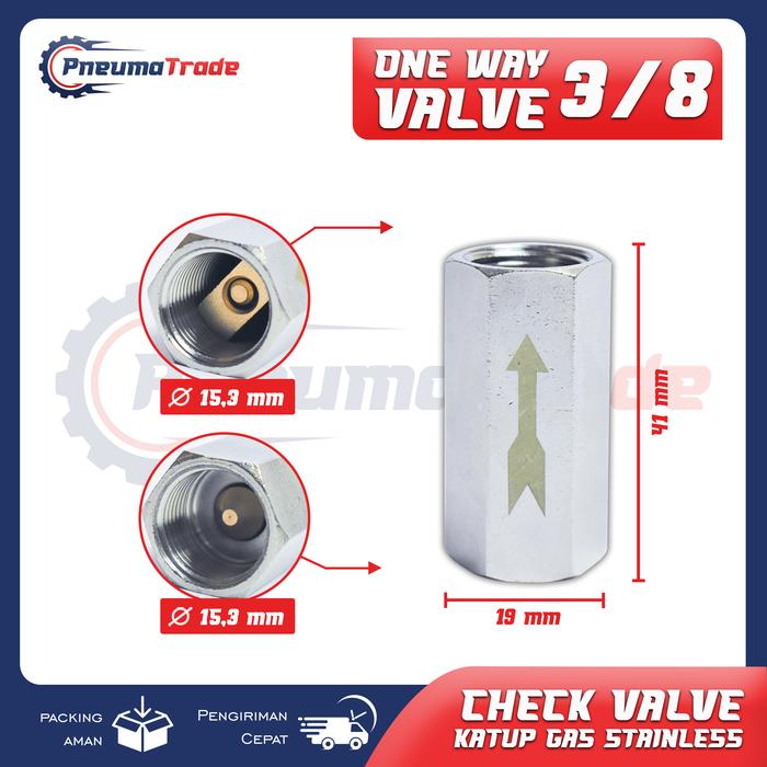 Gambar Check valve / one way valve / no return valve 1/4" 1/2'' 1/8'' 3/8'' 3/4'' Stainless. - ONE WAY 3/8 dari PNEUMATRADE undefined Tokopedia