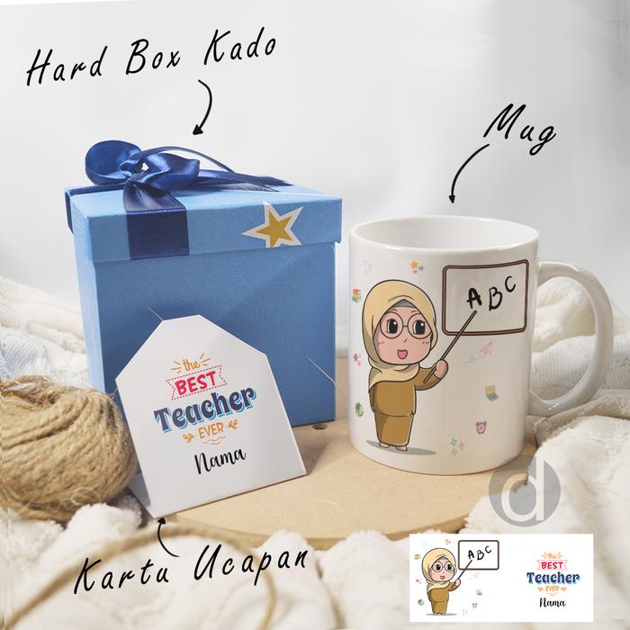 Gambar Mug Gelas Best Teacher | Hadiah Spesial untuk Pahlawan Kelas - hijab kacamata, Box dari Dongado undefined Tokopedia