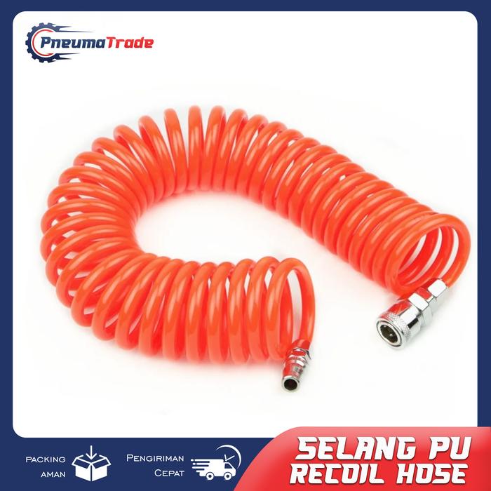 Gambar Recoil Hose Selang Angin Kompresor Spiral 12meter 9meter 6meter selang kompresor angin per ukuran 8x5 mm - Orange, 9 Meter dari PNEUMATRADE undefined Tokopedia