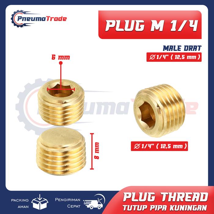 Thread Luar Jual Plug Thread Male / Tutup Pipa Kuningan Drat Luar 1' 1/2' 1/4' 1/8 ...