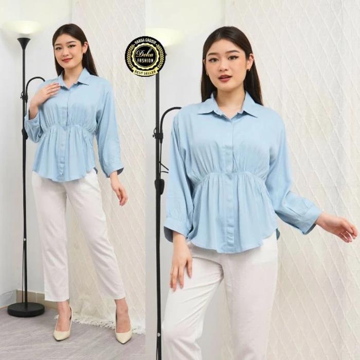 Gambar kemeja wanita / kemeja wanita karet pinggang - 3101 - powder blue, L dari Deka new fashion undefined Tokopedia