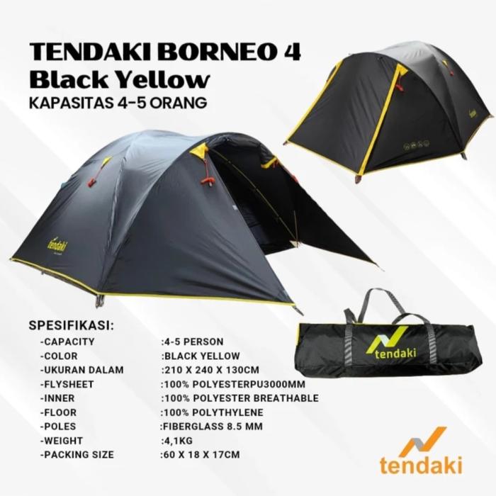 Gambar tendaki borneo 4 doble layer tenda dome 4 - 5 orang original tendaki - borneo 4 black dari ravindra gear undefined Tokopedia