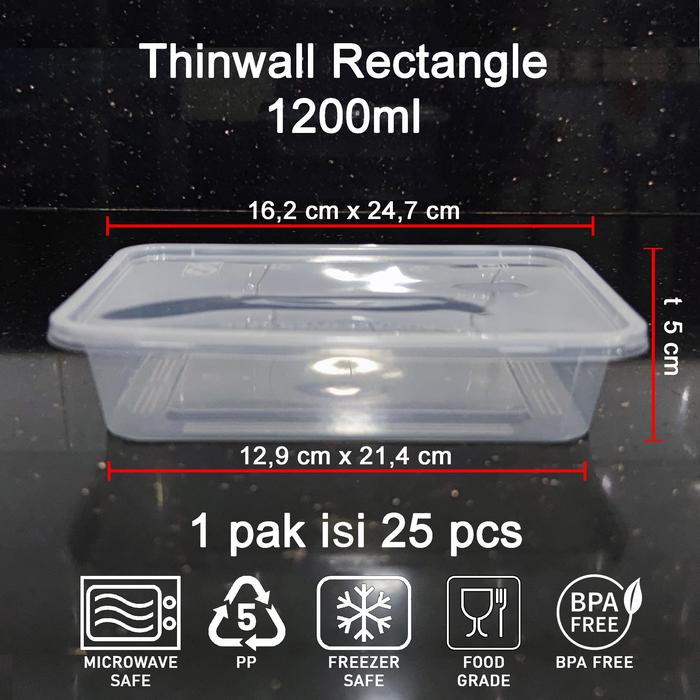Gambar Ecer Harga 1 pc Thinwall Rectangle Persegi Panjang Box Plastik Makanan Mangkuk Mangkok Food Container Kotak Makan 1200ml 1500ml - 1200ml dari Easy Pack Tangerang undefined Tokopedia